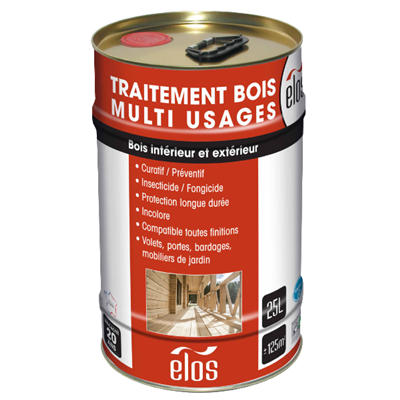 Traitement insecticide et fongicide Elos pour bois intérieur et extérieur - multi-usages - incolore - bidon de 25 L