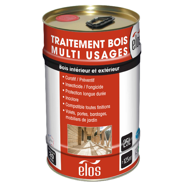 Traitement insecticide et fongicide Elos pour bois intérieur et extérieur - multi-usages - incolore - bidon de 25 L