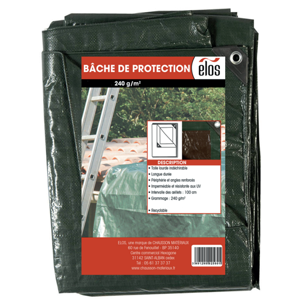Bâche de protection pour couvreur Elos - 5 x 8 m - 240g/m² - toile verte recyclable