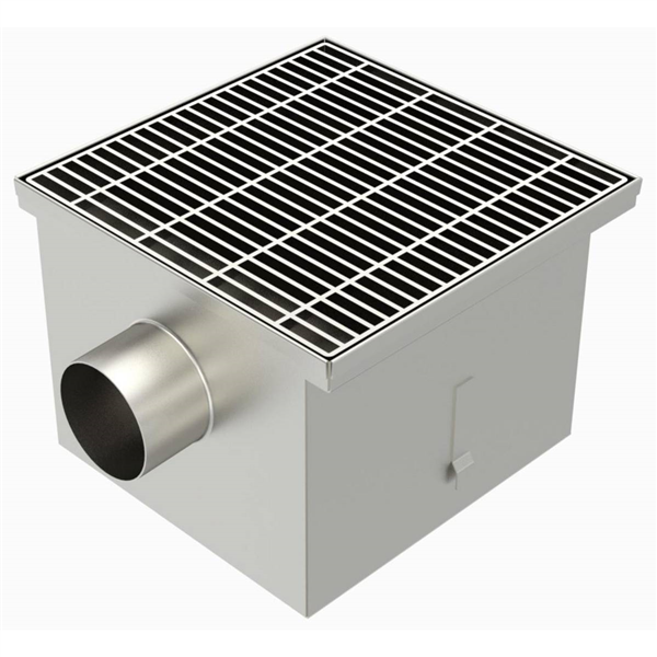 SIPHON 350X350 SORTIE LAT 100 MM GRILLE BARREAUX PANIER 35100LPCHB