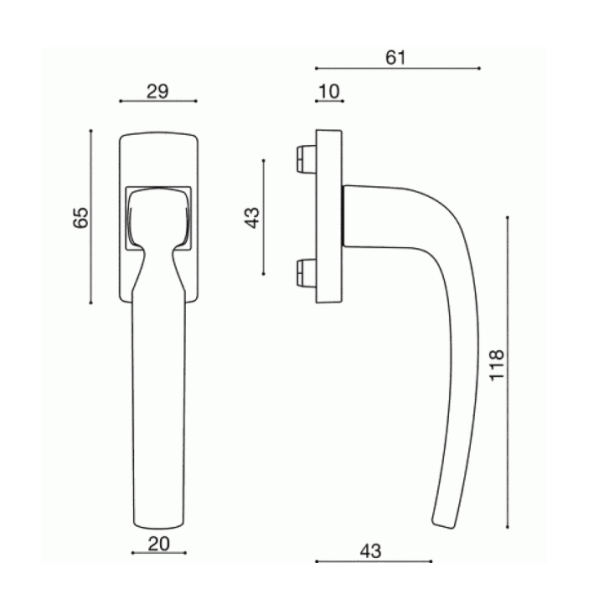 Poignée de fenêtre à béquille Vachette Artis diamant noir sur bloc platine carré 7 mm