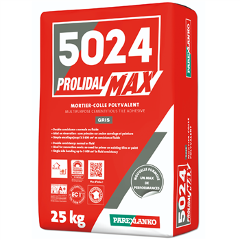 Mortier-colle amélioré polyvalent - 5024 Prolidal Max - Gris - Sac de 25 KG