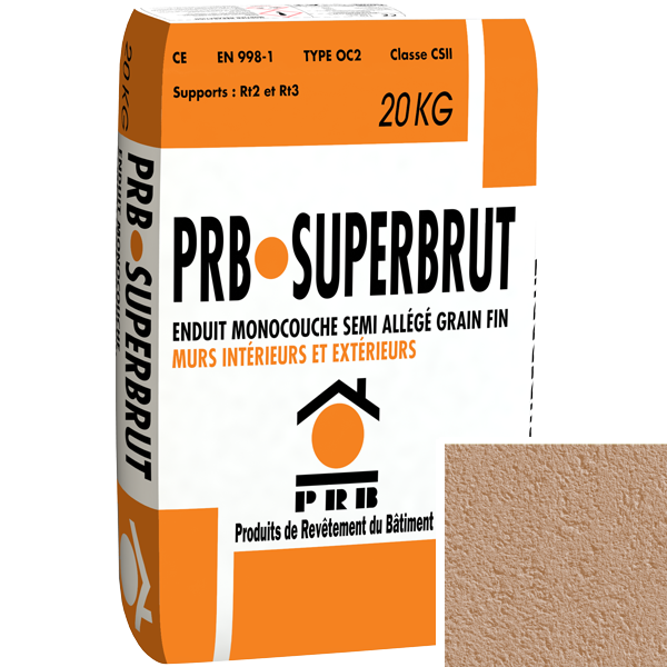 Enduit monocouche semi-allégé à grain fin PRB Superbrut type OC2 - Midi-Pyrénées - sac de 20 kg