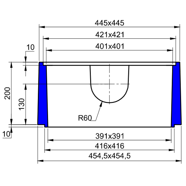 Rehausse en béton pour boîte d'eau pluviale à joints de dimensions intérieures 40x40 CM - hauteur 20 CM