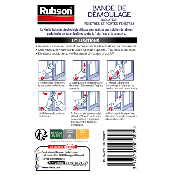 Bande de démoulage pour mastic isolation portes et fenêtres - Rubson - 25 mètres