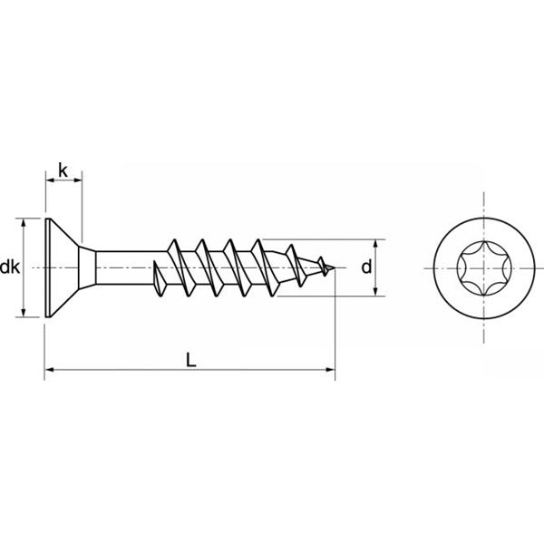 Vis pour aggloméré tête fraisée six lobes filetage partiel Inox A4 4.5x50/30 mm - boîte de 200