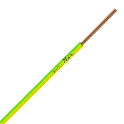 Fil électrique rigide H07VU - pour installations domestiques - section 1.5 mm² - Vert/Jaune - 100 m