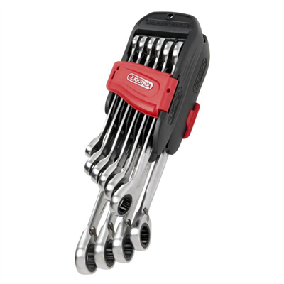 Jeu de 10 clés mixtes à cliquet réversible GEARplus KS Tools sur double support - 8 à 19 mm