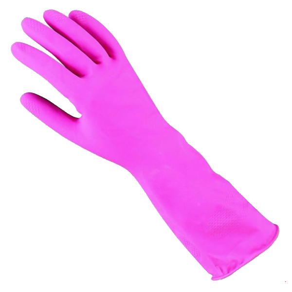 Gants de ménage latex rose floqué coton (12 paires) - Taille L
