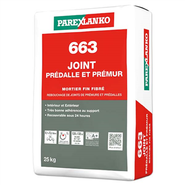 Mortier fin fibré pour rebouchage de joints - Joint Prédalle Prémur 663 - Sac de 25 KG
