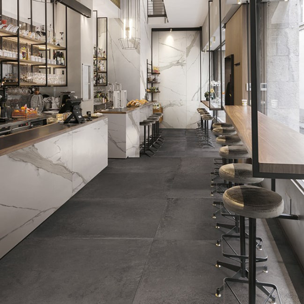 Carrelage de sol intérieur effet béton en grès cérame rectifié - Ferrocemento - 120,0 CM x 120,0 CM - ép. 6,00 MM - Anthracite