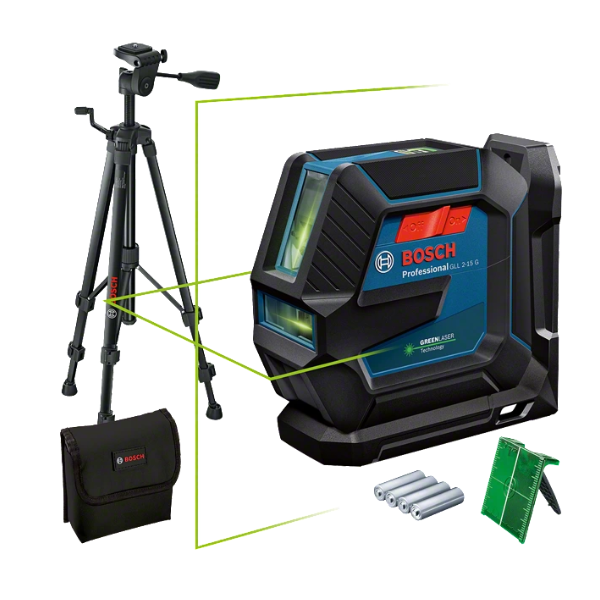 Niveau laser à lignes vertes Bosch GLL 2-15 G Professional avec