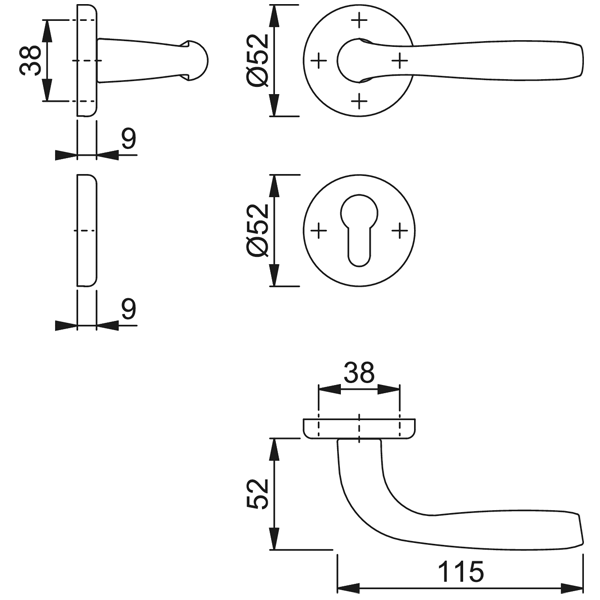 Ensemble sur rosace clé en I Maribor Hoppe Alu finition chromé mat pour porte de 37 - 47 mm