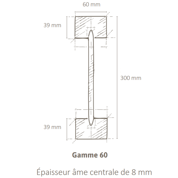 Poutre en I Inojoist pour mur plancher et charpente - bois non traité - 60 x 300 mm - longueur 10,00 M