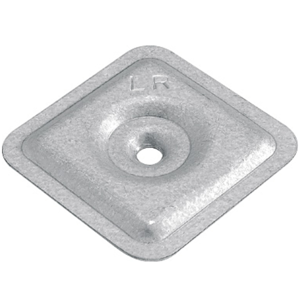 Plaquette de répartition nervurée pour fixation sur étanchéité bitumeuse - alu/zinc - trou de 4,5 mm - 40 x 40 mm