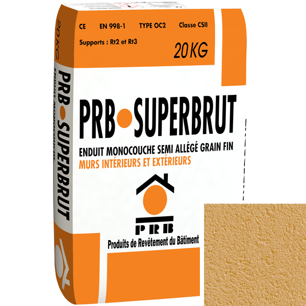 Enduit monocouche semi-allégé à grain fin PRB Superbrut type OC2 - Terre de Languedoc - sac de 20 kg