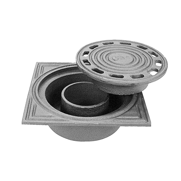 Siphon S30 avec grille à cloche ronde dans un cadre carré à sortie verticale