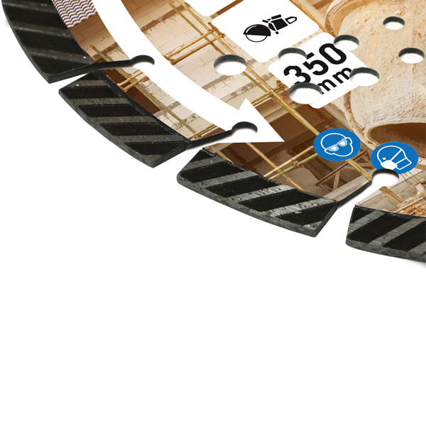 Disque diamant mixte haut de gamme découpe matériaux durs Ø 350 mm Obra - 24 segments - Alésage 25 mm