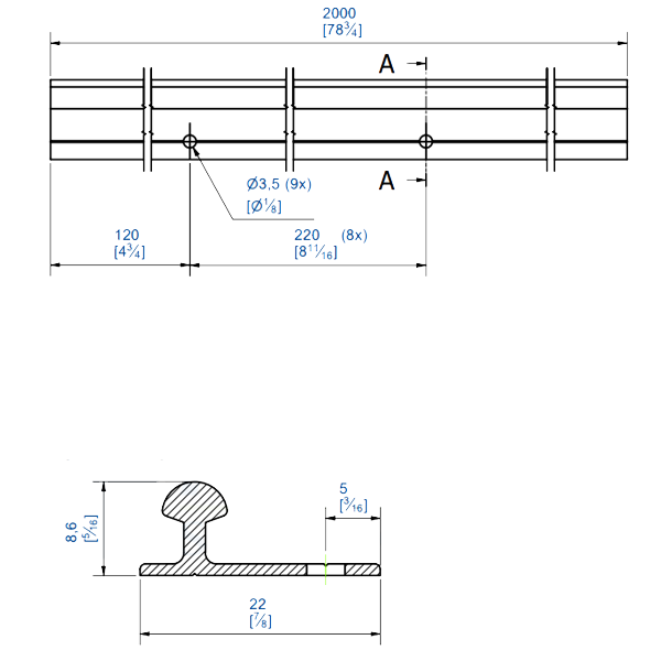 Rail bas en aluminium à visser Mantion 60/200 pour système Pico 60 - 2 mètres