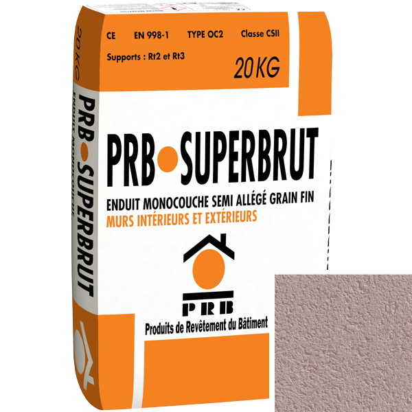 Enduit monocouche semi-allégé à grain fin PRB Superbrut type OC2 - Médoc - sac de 20 kg