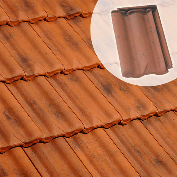 Tuile en terre cuite - Delta 10 Ste Foy - emboîtement grand moule faiblement galbée à relief - Rouge nuance