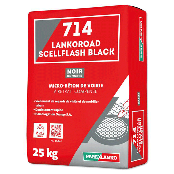 Micro-béton de scellement à retrait compensé pour tampon de voirie - 714 Lankoroad Scellflash Black - toutes saisons - Sac de 25 kg