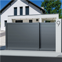 Portail Alu sur mesure Léonis CT 128 - Battant ou coulissant et motorisable - Plein avec remplissage horizontal