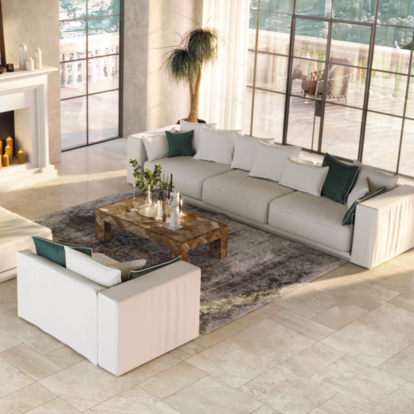 Carrelage intérieur grès cérame émaillé rectifié effet pierre Tradition - 60,0 cm x 60,0 cm - coloris Travertin beige