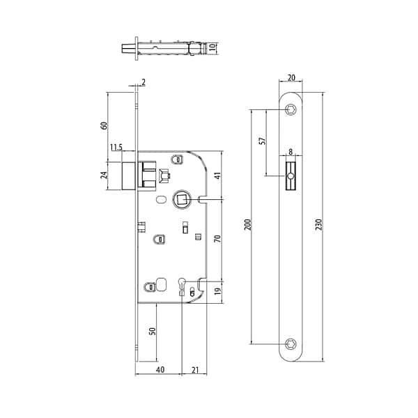 Serrure magnétique à encastrer en inox Abus à clé en L pour porte intérieure - axe 40 mm entraxe 70 mm