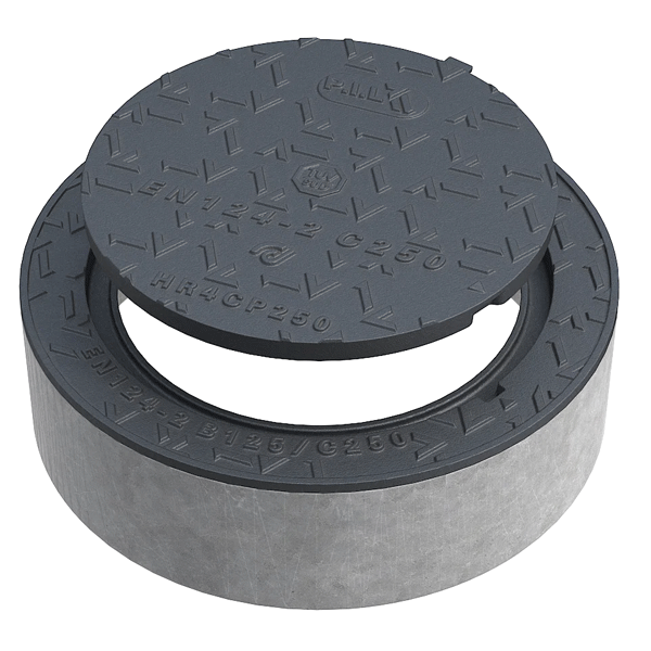 Regard de visite rond en fonte C250 avec couronnement béton C35/45 - garde anti-odeur et relief antidérapant  - Ø 480,0 mm