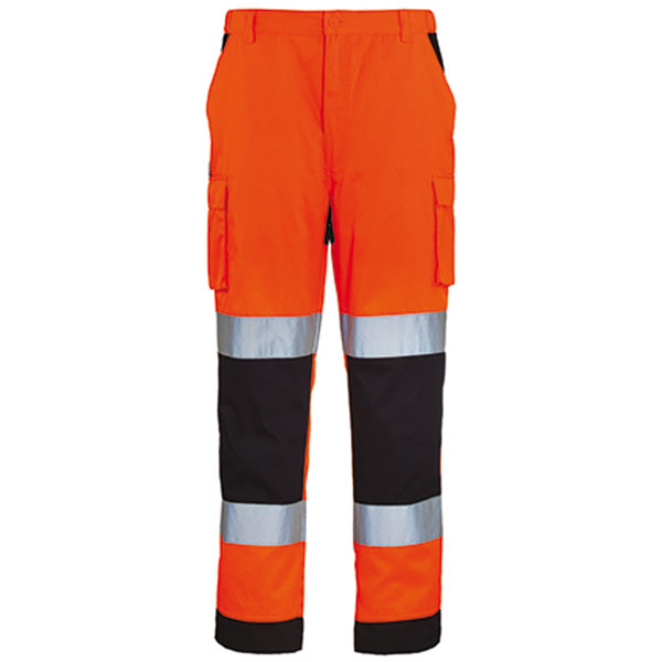 Pantalon de travail haute visibilité orange multipoches et bandes rétroréfléchissantes - PATROL - Taille L