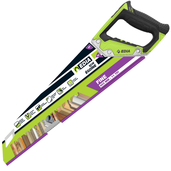 Scie égoïne à denture fine Hardpoint Edia pour tout type de bois et plastique - longueur 450 mm - 11 dents/pouce