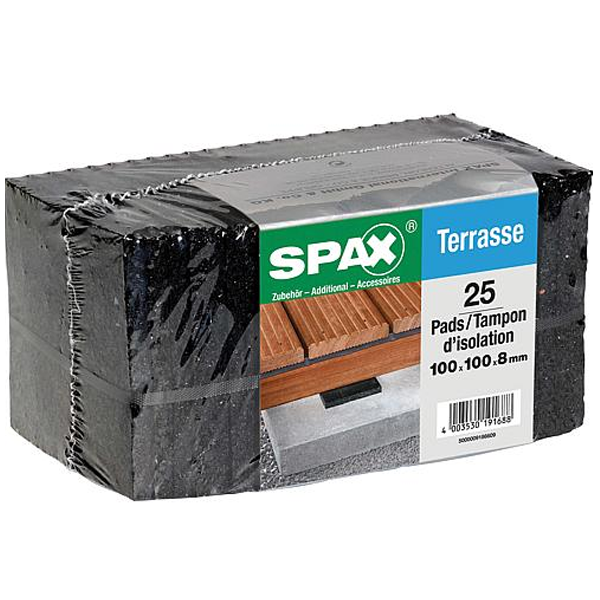 Tampon d'isolation pour terrasse Spax - 100,0 MM x 100 MM - ép. 8,00 MM - 25 pièces