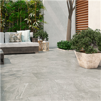 Carrelage extérieur antidérapant effet pierre ardoisée en grès cérame émaillé - Aura Grip - 37,5 x 75,5 cm - Ash