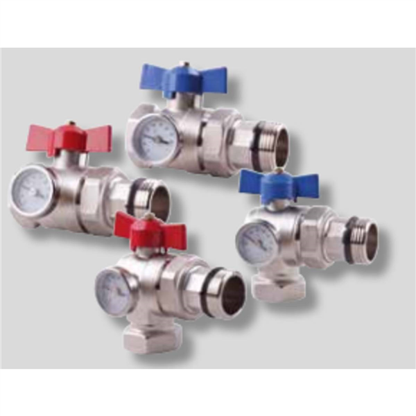 Paire de vannes à sphère coudées porte-thermomètres pour Plancher Chauffant