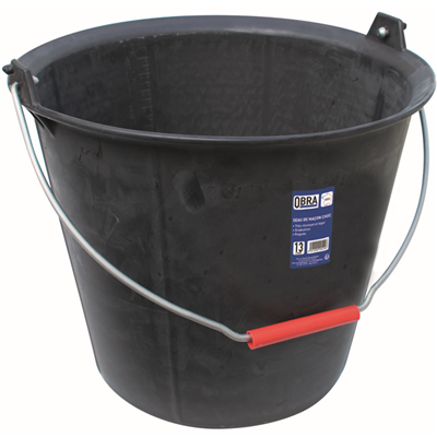 Seau de maçon en caoutchouc synthétique renforcé Obra avec graduation et anse à poignée -  capacité de 13 L