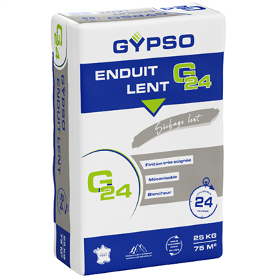 Enduit en poudre à prise lente Gypso G24 pour joint de plaque de plâtre et doublage - séchage 24h - sac de 25 kg