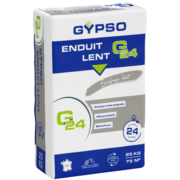 Enduit en poudre à prise lente Gypso G24 pour joint de plaque de plâtre et doublage - séchage 24h - sac de 25 kg
