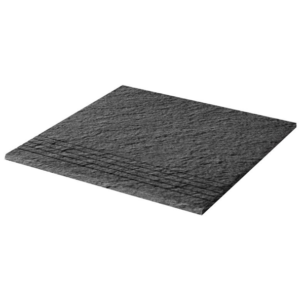 Nez de marche strié grès cérame technique Taurus Granit Relief mat SR7 - 30,0 CM x 30,0 CM ép. 8,00 MM - Anthracite