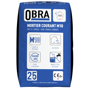 Mortier sec M10 pour travaux courants de maçonnerie - Obra - prêt à gâcher - sac de 25 kg