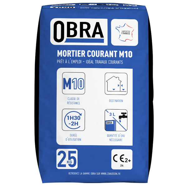 Mortier sec M10 pour travaux courants de maçonnerie - Obra - prêt à gâcher - sac de 25 kg