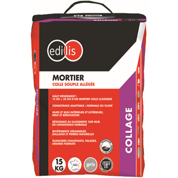 Mortier colle souple allégée pour carrelage - Edilis - gris - sac de 15 kg