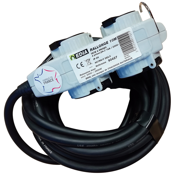 Rallonge de chantier H07RN-F 3G2,5 tête 4 prises 10 ml