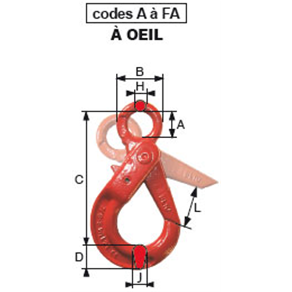 Crochet a verrouillage auto a oeil cmu 3.15 tonnes diamètre 10 mm