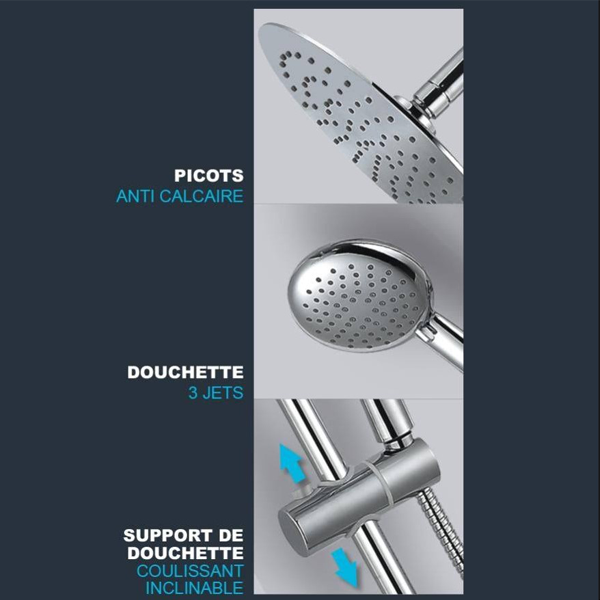 Colonne de douche avec mitigeur thermostatique - Dervenn Eurosanit - Hauteur réglable - Inox chromé