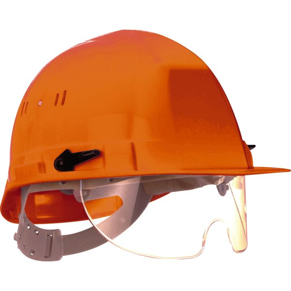 Casque de chantier Visiocéanic 2 en PE HD anti-UV avec lunette escamotable anti-choc - orange