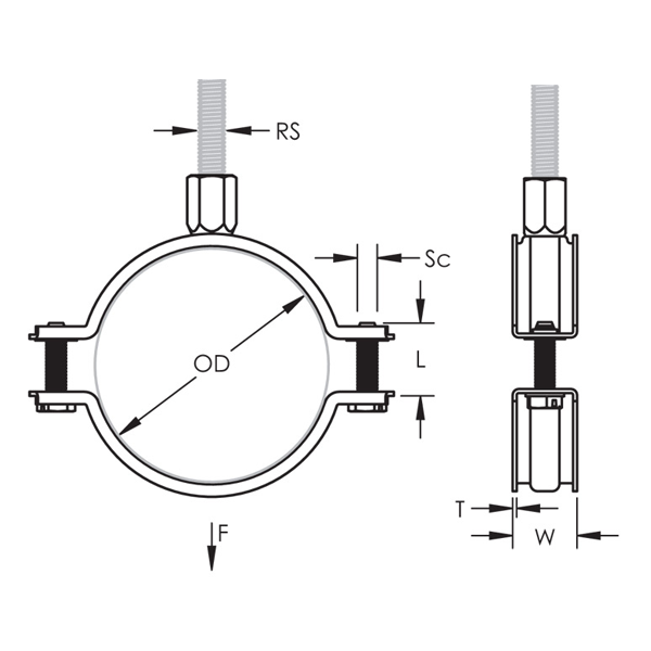 Collier support non isolé acier inox - Erico - Tige M8/M10 - Tuyaux Ø 15-19 mm - Boîte de 100