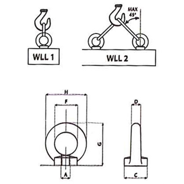 Anneau de levage femelle DIN 582 - Capacité de charge 230 kg - Diamètre 10 mm - Acier zingué