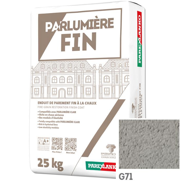Enduit de parement à la chaux à grain fin Parexlanko Parlumière - Teinte G71 - Sac de 25 KG
