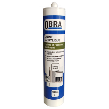 Mastic acrylique pour joints et fissures du bâtiment - Obra - Cartouche de 300 MLT couleur Blanc